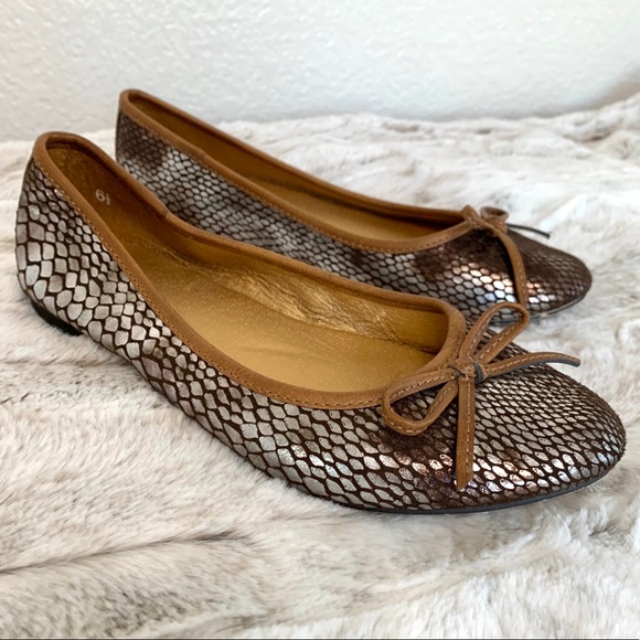 Seychelles Shoes - Seychelles Anthro Metallic Snakeskin Ballet Flats